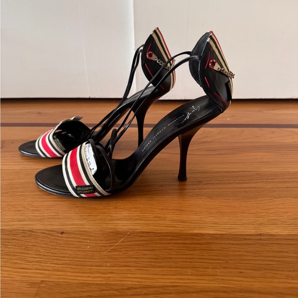 Giuseppe Zanoti Vintage Women's Strappy Heels with Red and Cream Stripe Detail - Picture 2 of 6